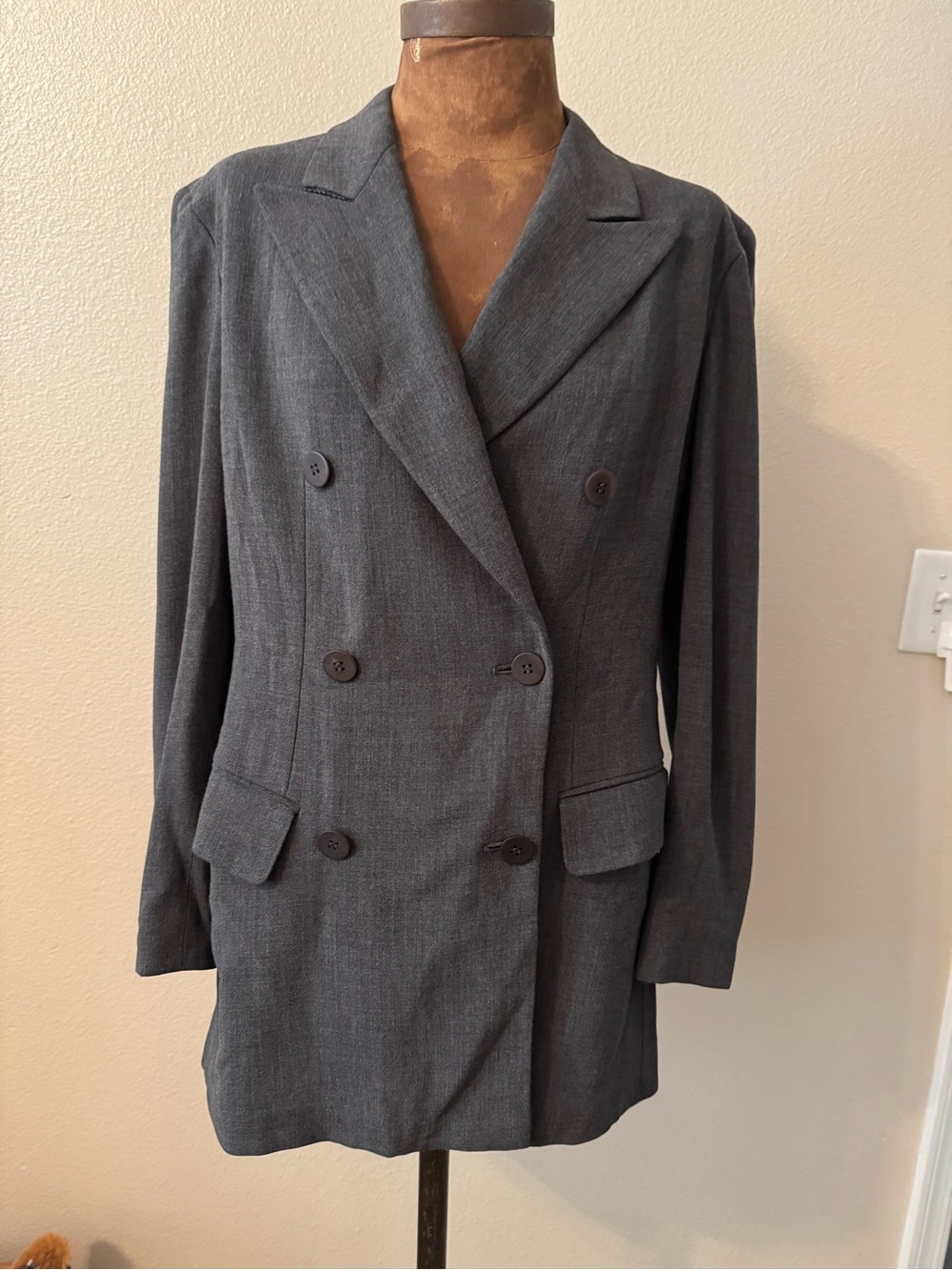 Vintage Double-Breasted Women's Blazer Jacket - Dark Gray